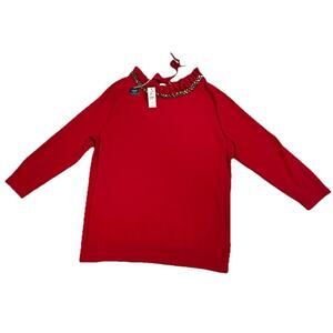 RSVP by Talbots Embellished-Neck Red Festive Sweater-Petite Large-NWT